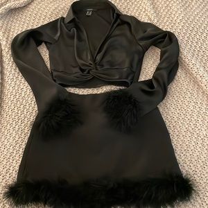 Forever 21 Two Piece Black Set with Feathers